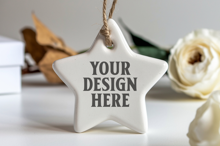 Christmas Star Ceramic Ornaments Mockup