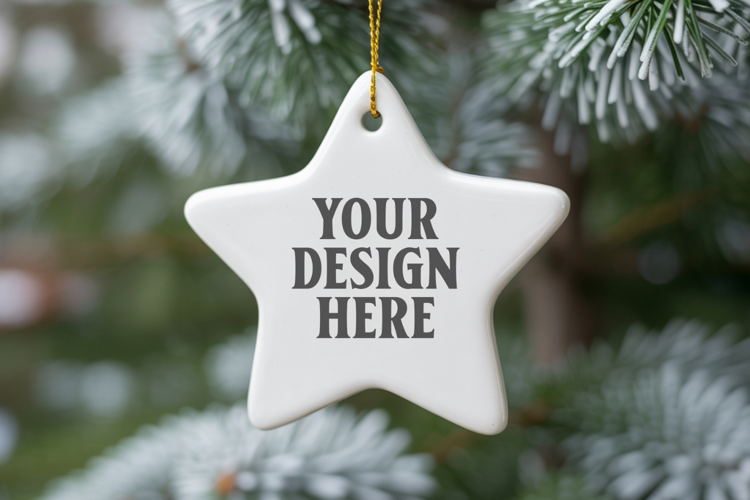 Christmas Star Ceramic Ornaments Mockup | Holiday Star Ornam
