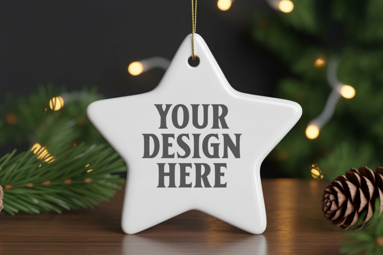 Christmas Star Ceramic Ornament Mockup | Cozy Boho Holiday D