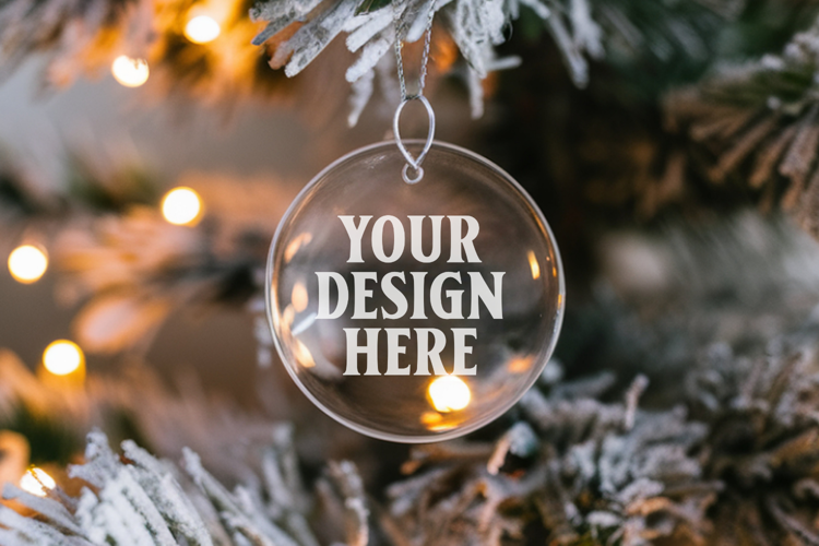 Acrylic Christmas Ornament Mockups | Clear Round Holiday