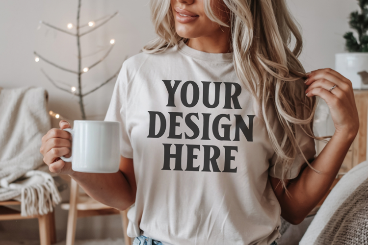 Christmas Comfort Colors 1717 Grey T-Shirt Mockup Real