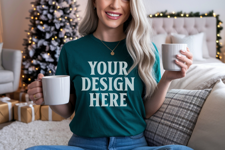 Comfort Colors 1717 Light Green Christmas T-Shirt Mockup, Bo