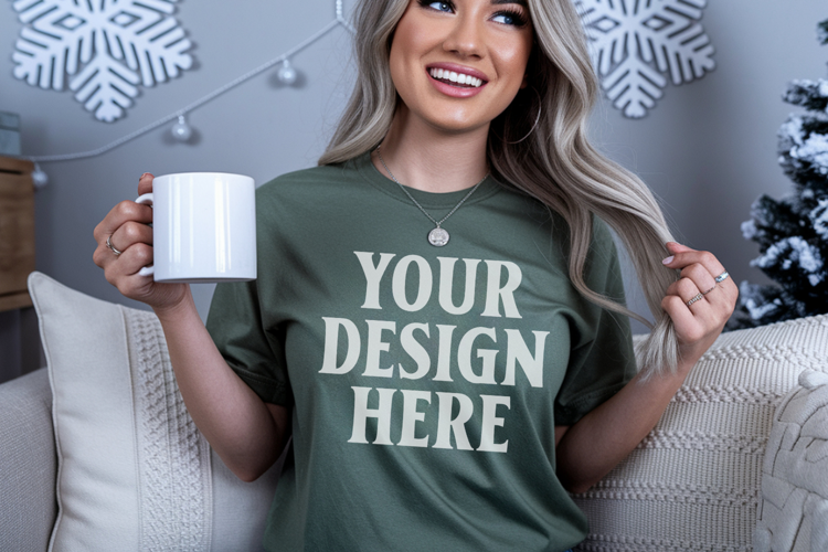 Light Green Comfort Colors 1717 Christmas Shirt Mockup, Coz