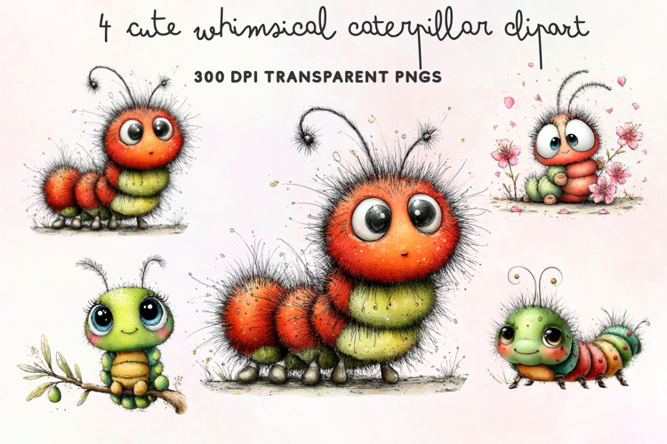 Cute Whimsical Caterpillar Clipart PNG example image 1