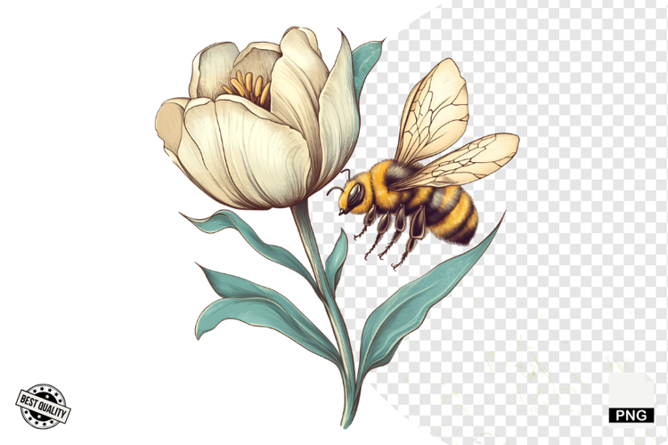 Summer Bees & Sunflowers PNG - Summer Clipart example image 1