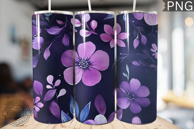 Purple Floral Tumbler Wrap - High Quality 300 Dpi example image 1