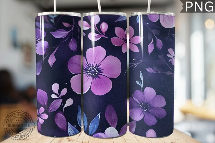 Purple Floral Tumbler Wrap - High Quality 300 Dpi