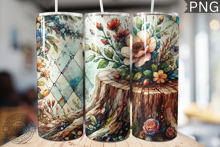 Watercolor Flower Wooden Stump Tumbler - High Quality 3Dpi example image 1