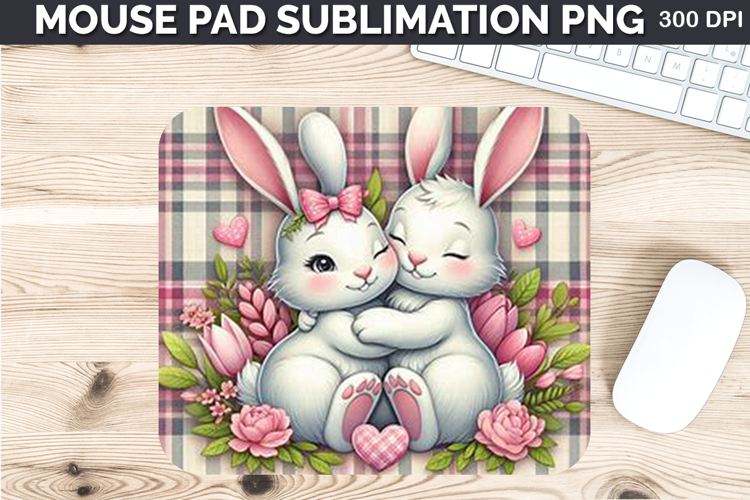 Watercolor Bunny Mouse Pad Sublimation - Valentines PNG