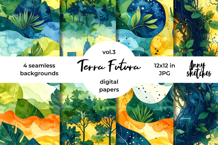 Terra Futura Digital Paper Watercolor Seamless Pattern
