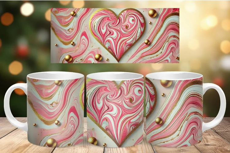 Valentine Mug Wrap Sublimation - love heart marble