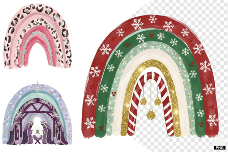 Christmas Rainbow Brushstrokes Clipart example image 1