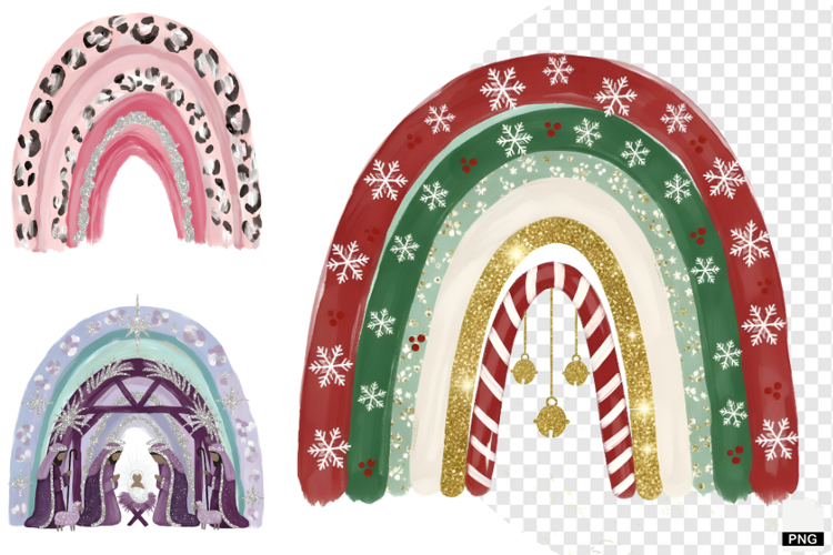 Christmas Rainbow Brushstrokes Clipart