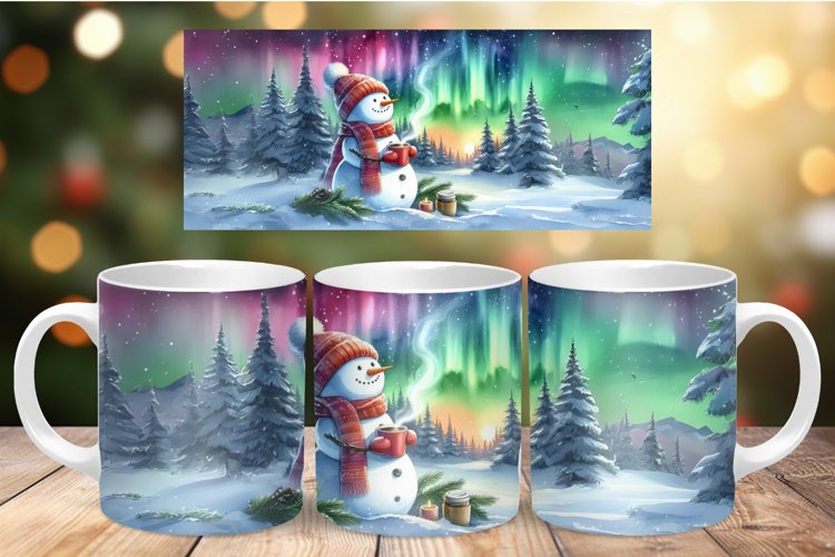 Mug Wrap Sublimation - northern light snowman example image 1