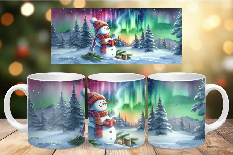 Mug Wrap Sublimation - northern light snowman