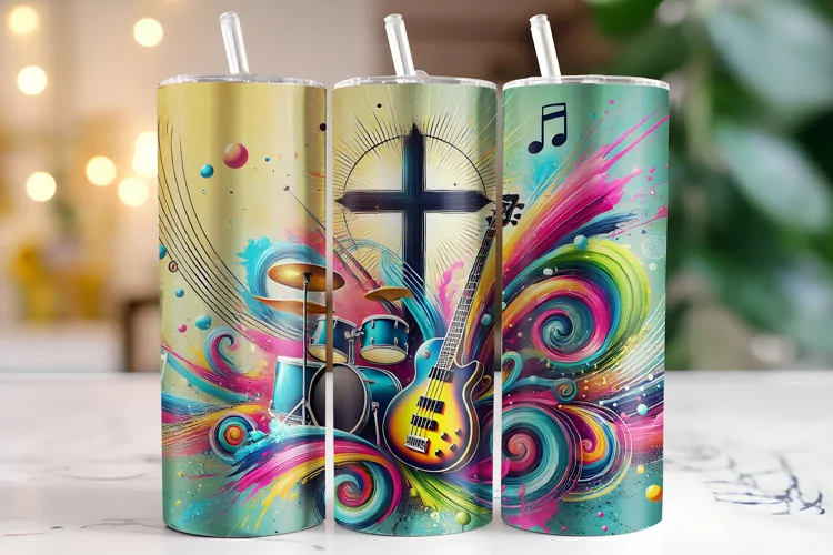 Cross Sign & Music Tumbler Wrap | Sublimation | Tumblers