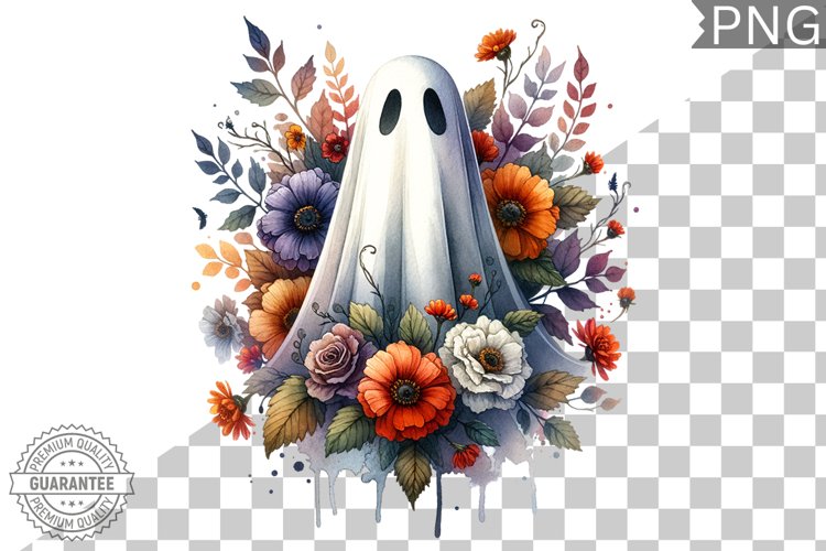 Halloween Ghost And Flowers Sublimation - Halloween Clipart example image 1