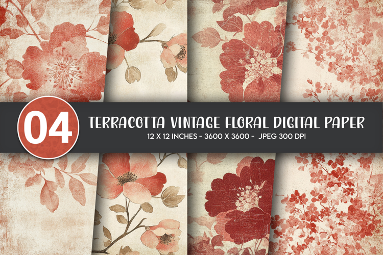 Terracotta Vintage Floral Digital Paper