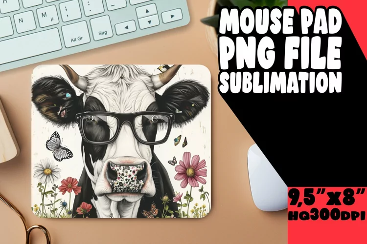 Floral Fantasy Cow Mouse Pad: Spring Edition