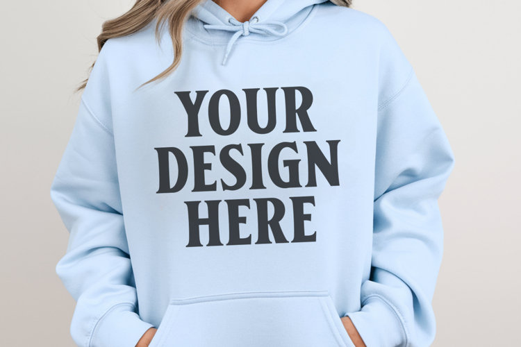 Light Blue Gildan 18500 Hoodie Sweatshirt Mockup, Unisex H