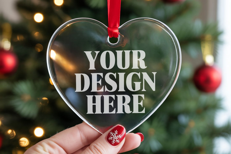 Christmas Heart Crystal Glass Ornament Mockups
