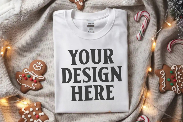 Gildan 64000 White Folded Christmas Flat Lay T-shirt
