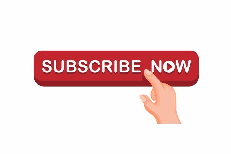 Hand touch push subscribe now button for streaming channel example image 1