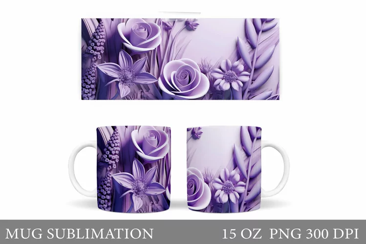 3D Flowers Mug Sublimation. Flowers Mug Wrap