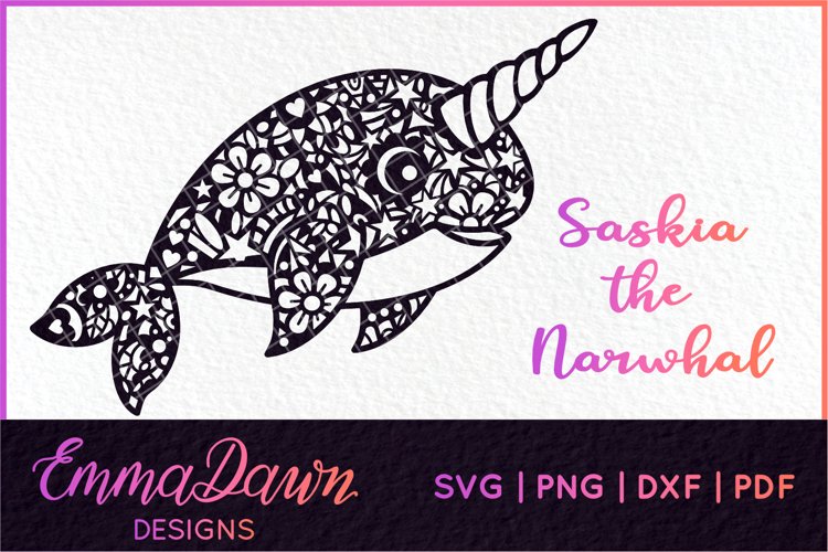 SASKIA THE NARWHAL SVG MANDALA / ZENTANGLE DESIGN example image 1
