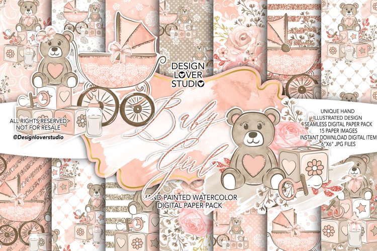 Baby Girl digital paper pack example image 1