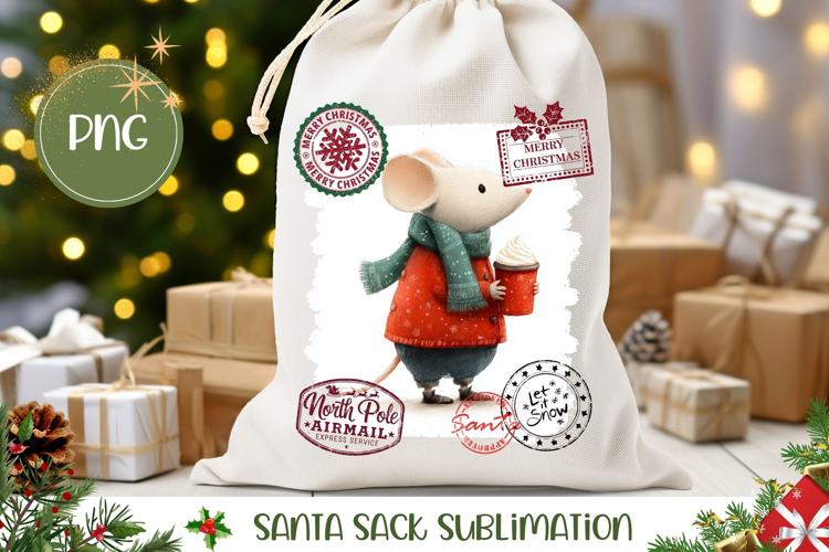 Christmas Mouse Santa Sack Design, Winter Mouse Gift Bag
