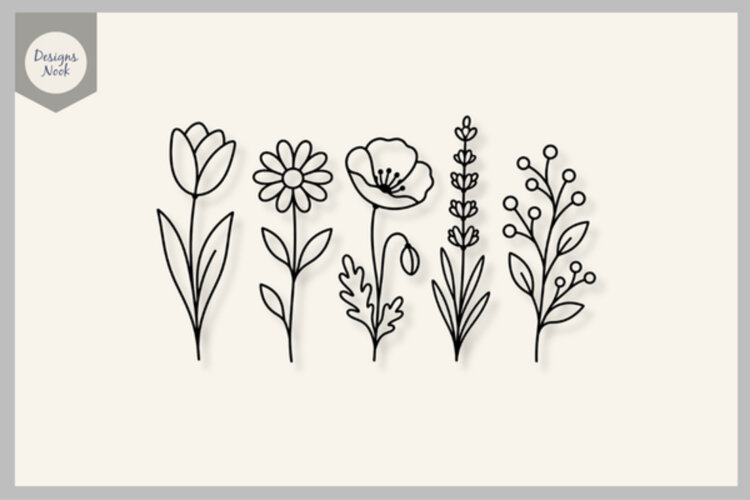 Scandinavian Garden SVG, Tulip Daisy Poppy Lavender Berry example image 1