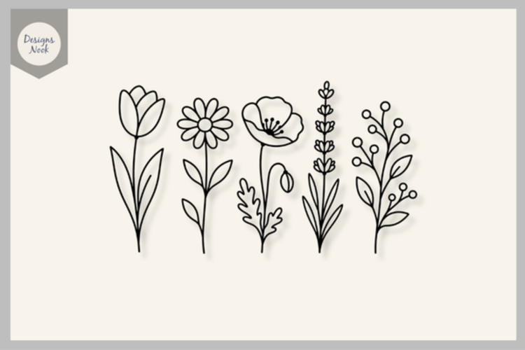Scandinavian Garden SVG, Tulip Daisy Poppy Lavender Berry