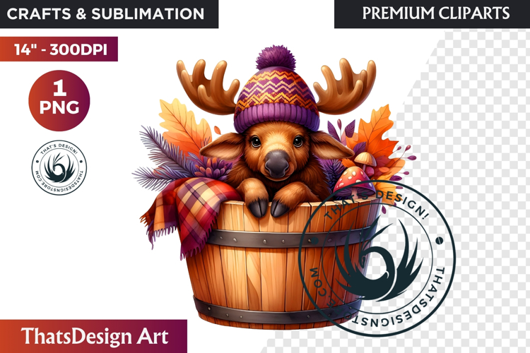 Autumn Cute animal in a bucket clipart Pumpkin thanksgiving