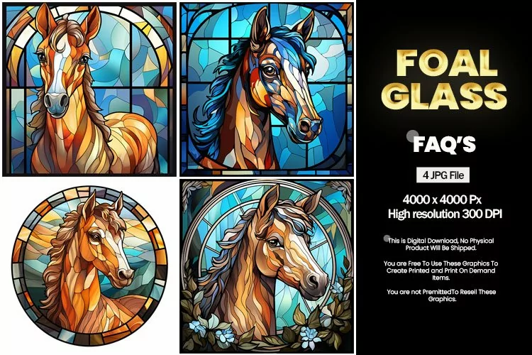 Foal Stained Glass Square Coaster - 04 Variations