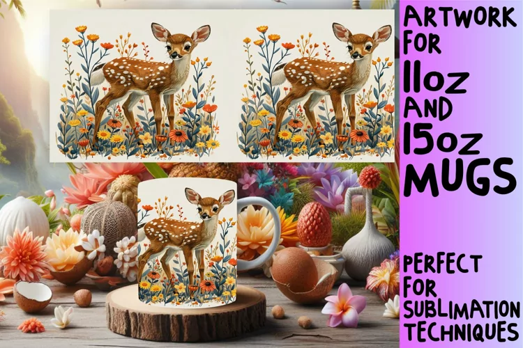 Deer Watercolor Mug Wrap Design Sublimation