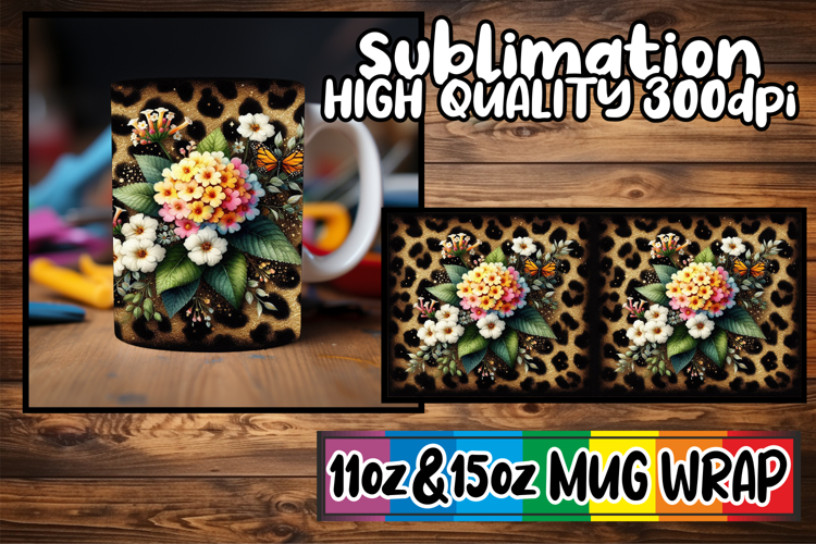 Radiant hearts 11oz 15oz sublimation wrap, Leopard Prints