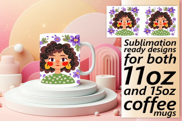 Lovely Woman Floral Mug Wrap Sublimation 11oz/15oz example image 1