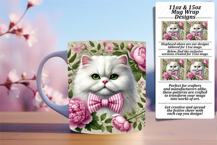 Fashionable 11oz Mug Wrap Png Artwork , Cute Cat