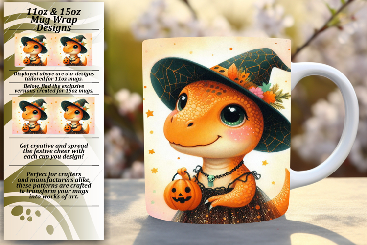 Customized Png For 15oz Mug Wrap , Halloween Dino