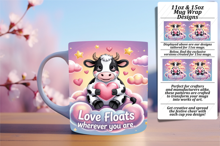 CLASSY PNG Mug Wrap Design 15oz , Cute Cow