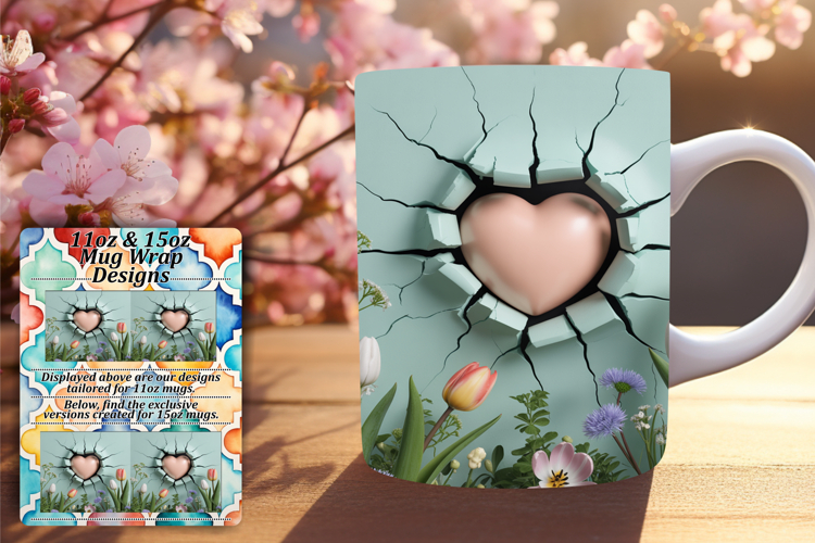 LUSH 15oz PNG Mug Wrap Template , 3D Heart