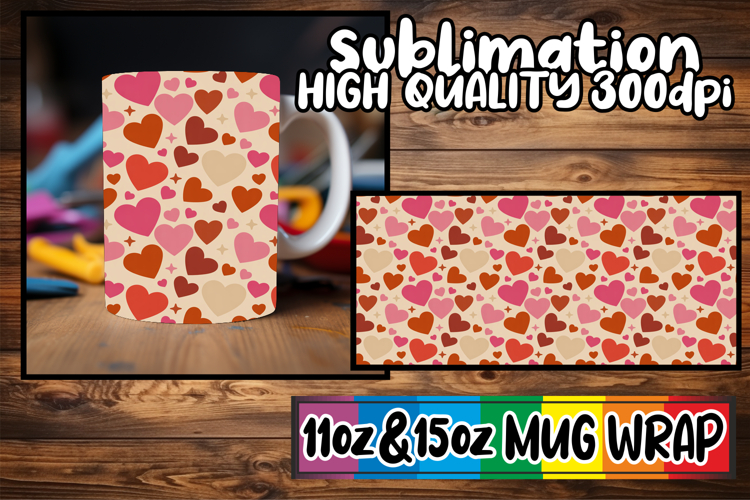 Bright dreams 11oz 15oz sublimation wrap, Valentines Patter