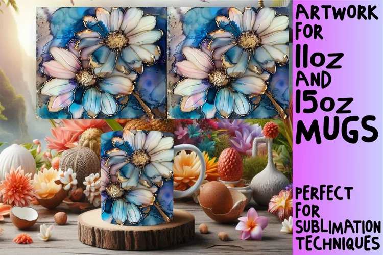 Glittery Spring Blossom Mug Wrap: Sublimation - 11oz/15oz