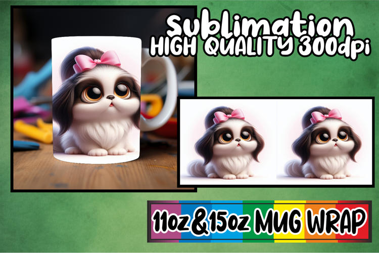 Whimsical charm 11oz 15oz mug wrap, 3D Dog