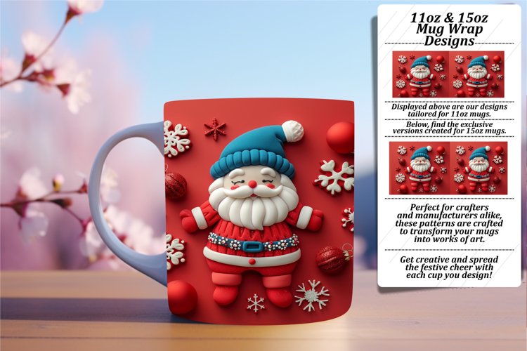 Holiday 3D Santa Claus Mug Wrap for 11oz 15oz Sublimation