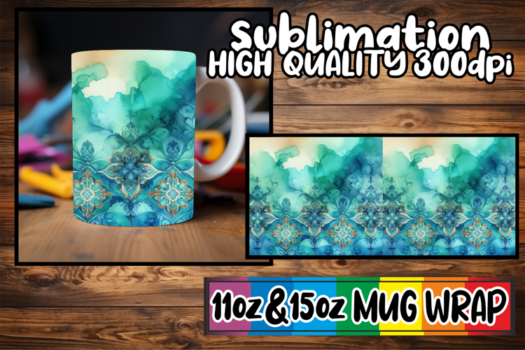 Serene evenings sublimation mug wrap, Watercolor Pattern