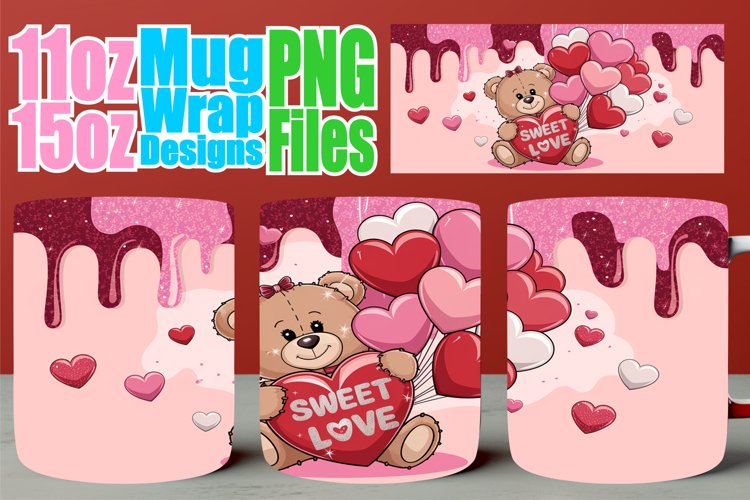 Lively afternoons 11oz 15oz sublimation wrap, Love Bear