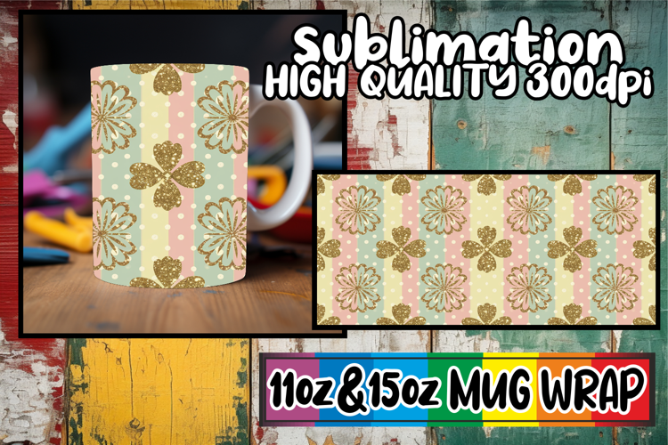 Radiant moments sublimation 11oz 15oz mug wrap, Gold Flower