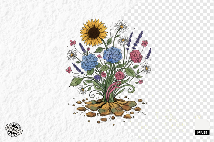 Whimsical Summer Wildflowers Clipart